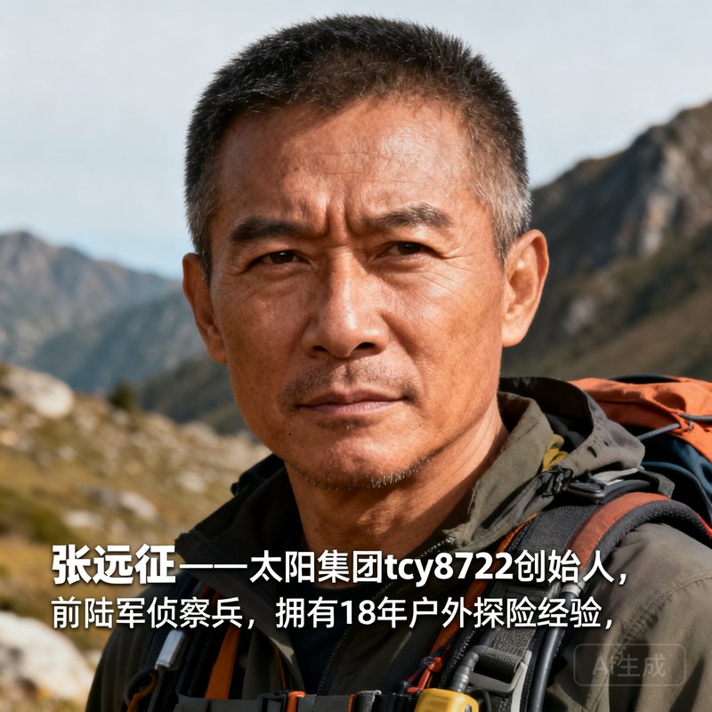 张远征——太阳集团tcy8722创始人，前陆军侦察兵，拥有18年户外探险经验的中年男性，面容坚毅